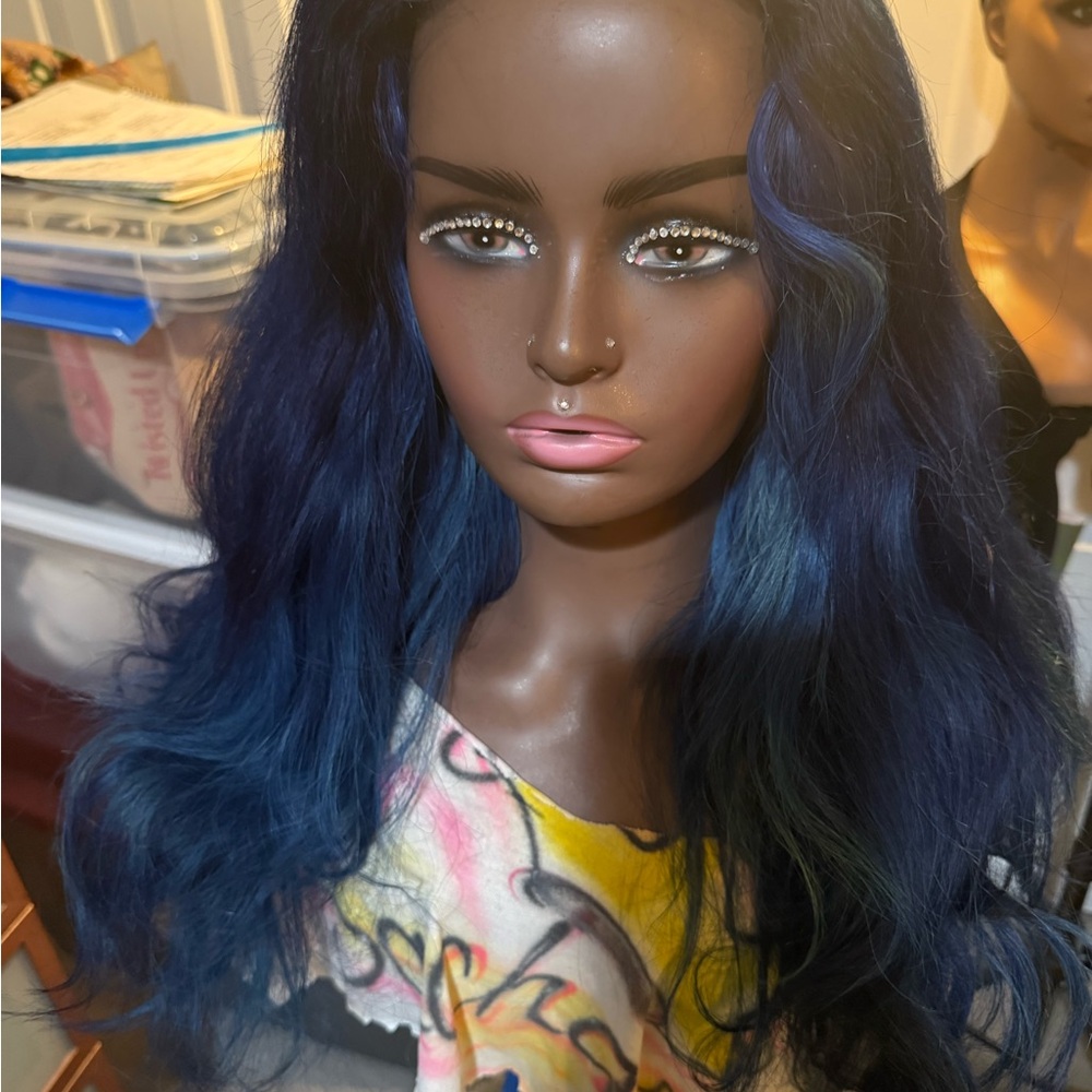Blue Wavy Hd Lace Closure Wig - Deep Navy Hair for Women